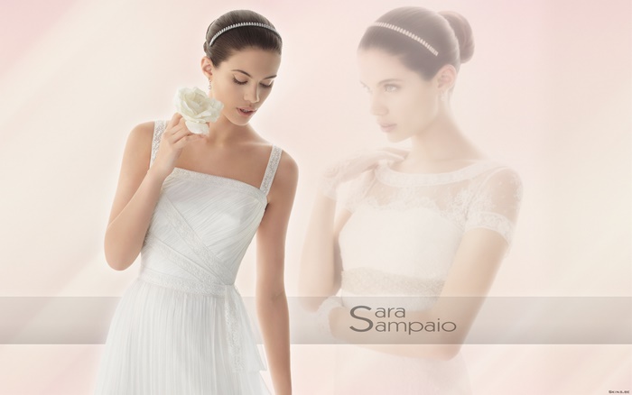 Sara Sampaio in a white wedding dress