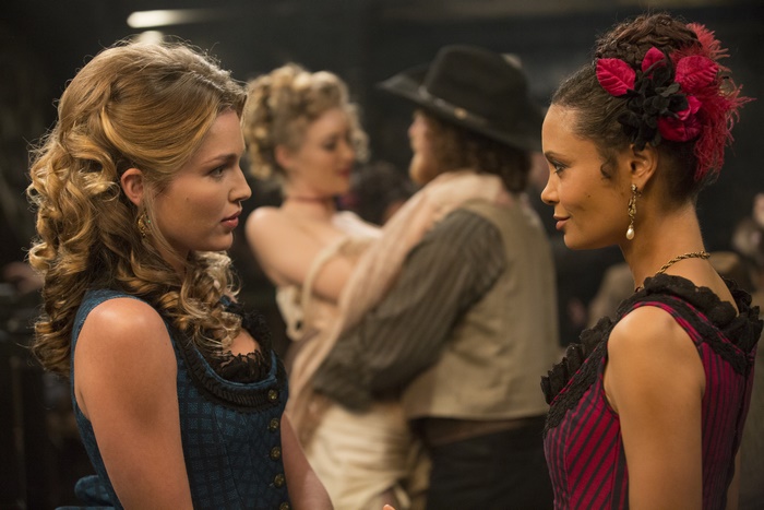 Thandie Newton and other women in a saloon