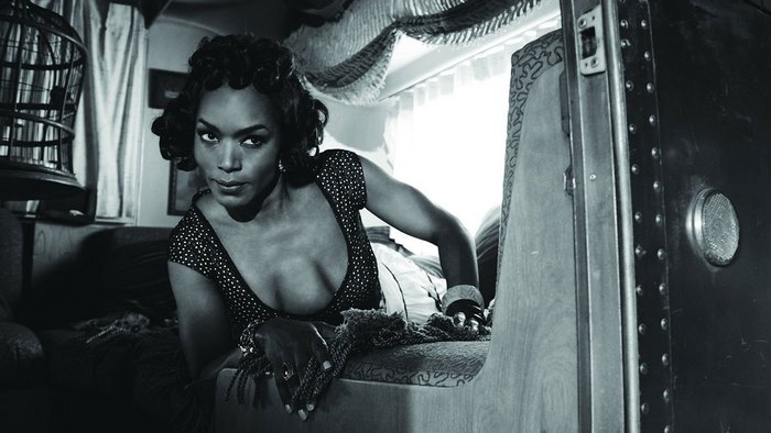 Angela Bassett in a vintage trailer