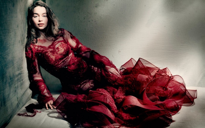 Emilia Clarke in a red dress