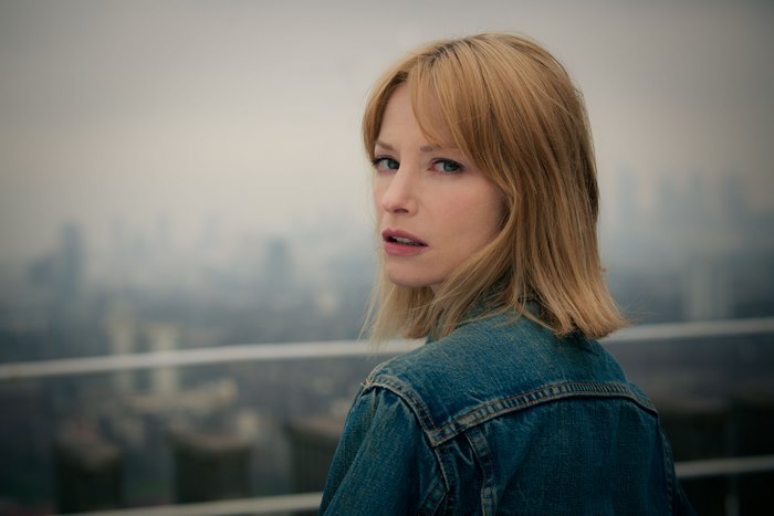 Sienna Guillory in a denim jacket