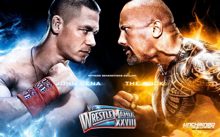 John Cena and The Rock from WWE WrestleMania XXVIII