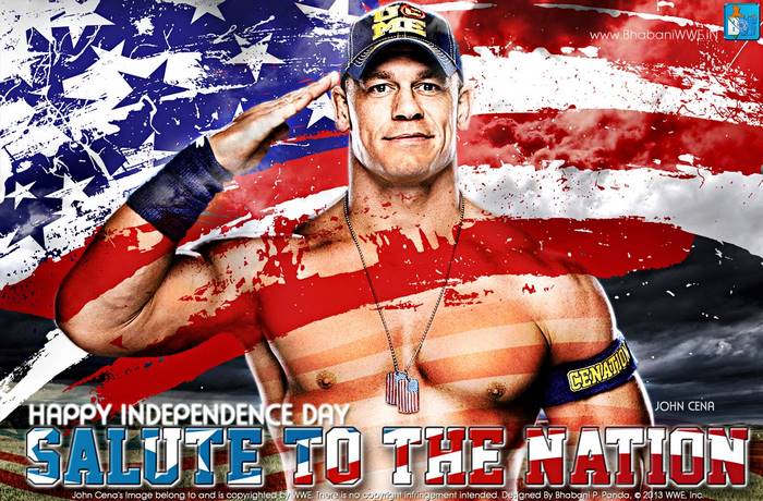 John Cena from WWE saluting with American flag background