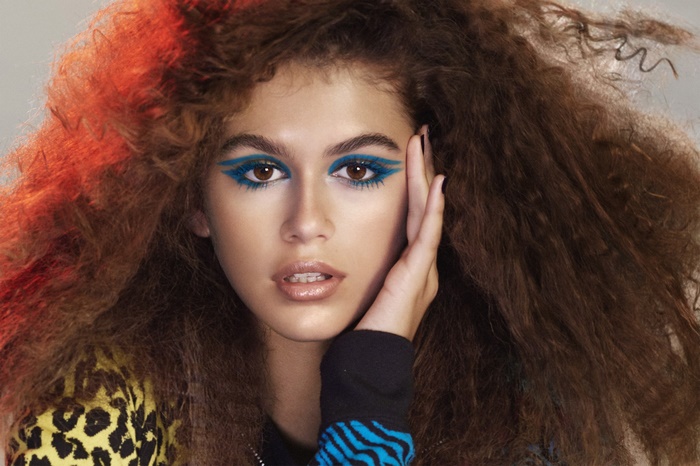 Kaia Gerber with dramatic makeup and hairstyle