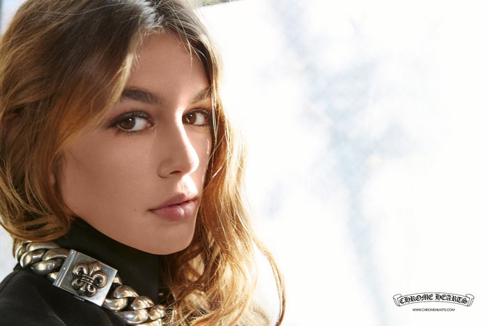 Kaia Gerber wearing Chrome Hearts necklace