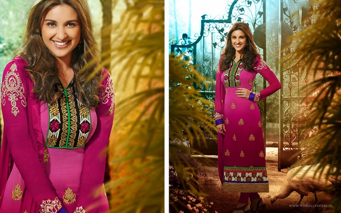 Parineeti Chopra in a pink and magenta outfit