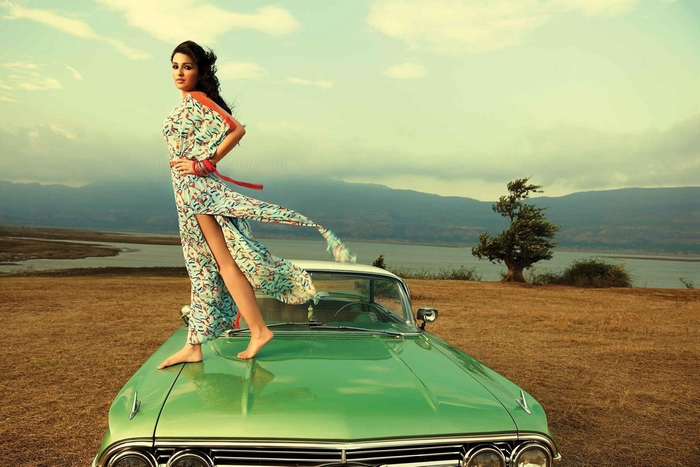 Parineeti Chopra on a vintage car