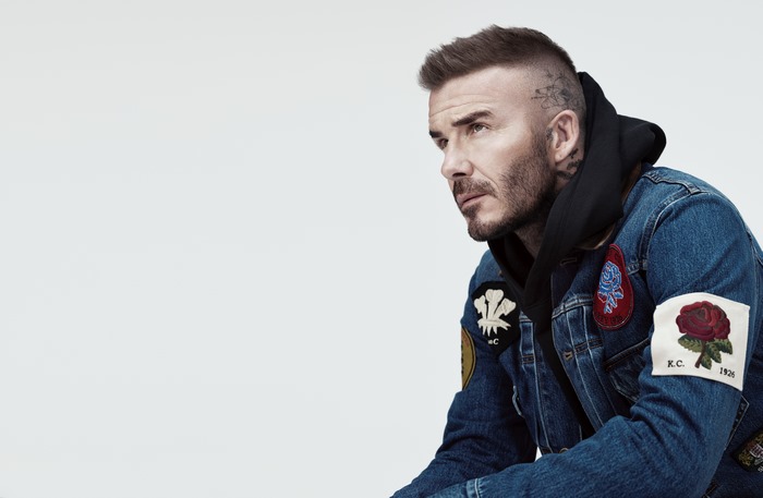 David Beckham in denim jacket