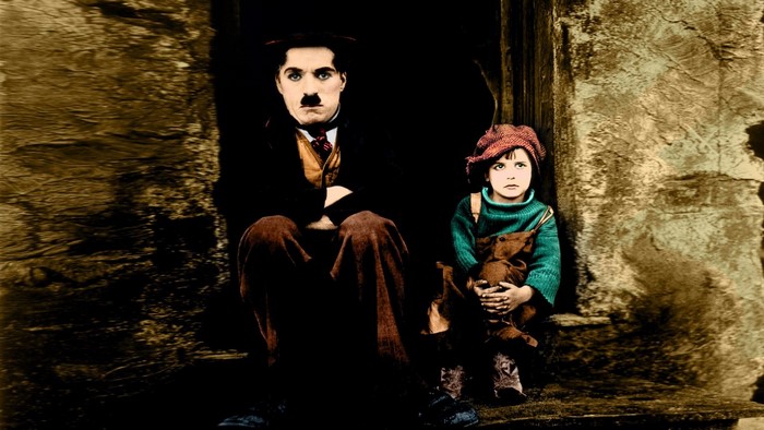 Charlie Chaplin and child actor in The Kid