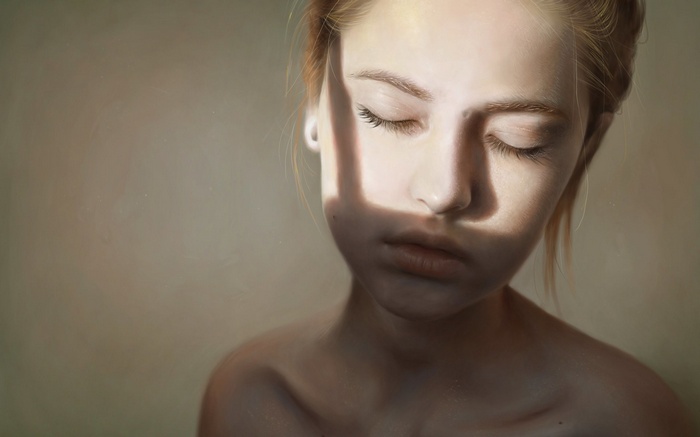 Young woman with light and shadow on face