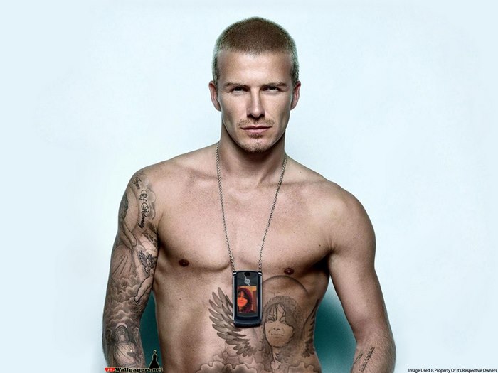 David Beckham shirtless with tattoos