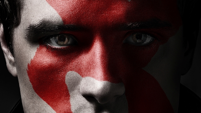Josh Hutcherson with red and white face paint