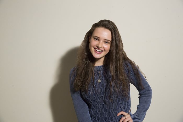 Smiling Katherine Langford Wearing Blue Sweater