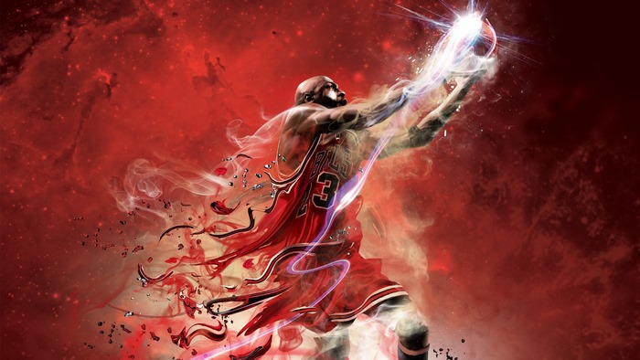 Michael Jordan playing basketball with glowing effect