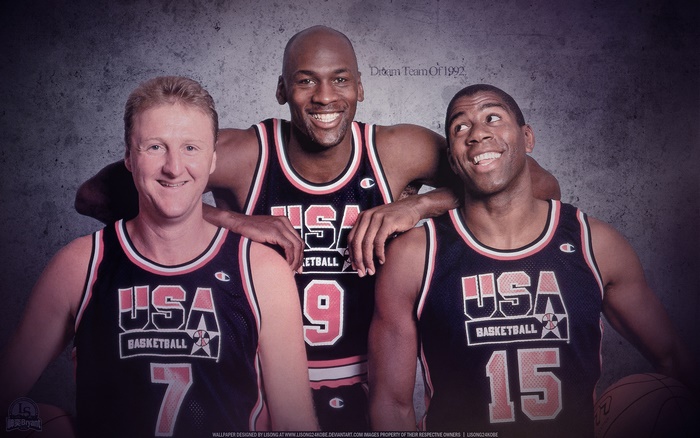 Michael Jordan, Magic Johnson, and Larry Bird of Dream Team 1992