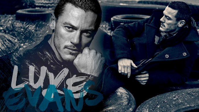 Luke Evans portrait with text overlay