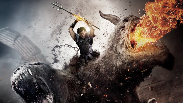 Perseus riding a Chimera breathing fire