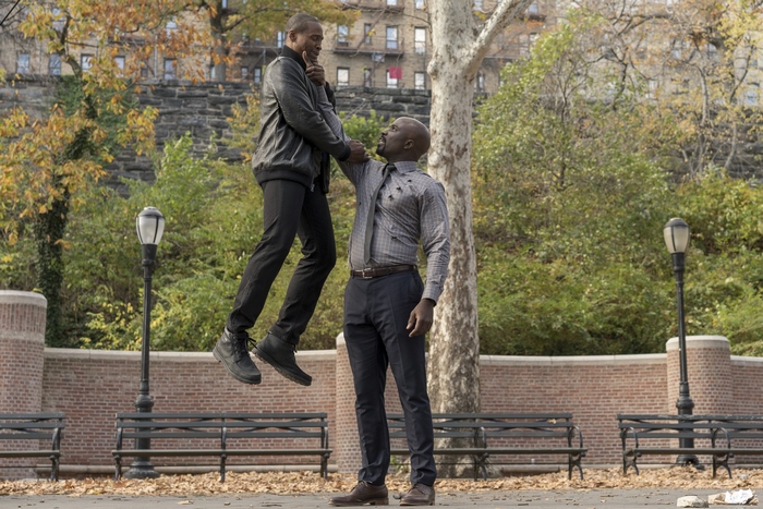 Mike Colter in a park
