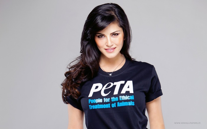 Sunny Leone wearing PETA t-shirt