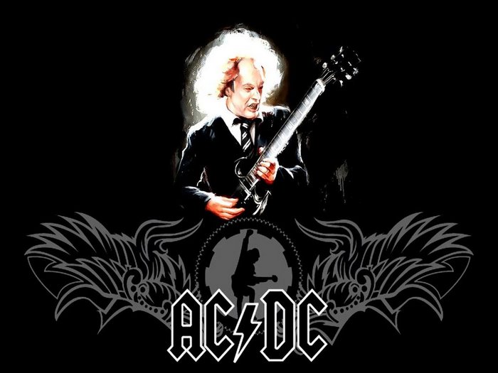 Angus Young from AC/DC playing guitar