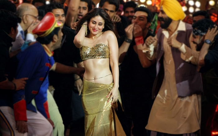 Kareena Kapoor Khan dancing in a gold outfit