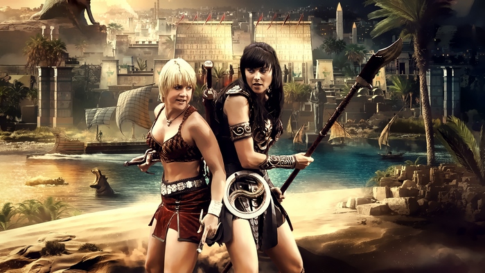 Lucy Lawless and Xena Warrior Princess in ancient Egypt
