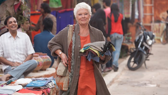 Judi Dench in a market