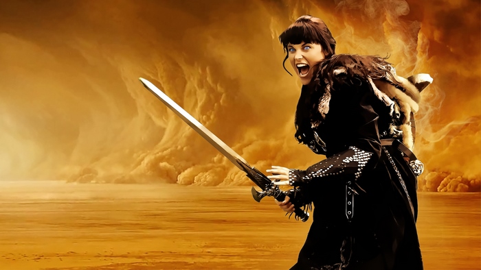 Lucy Lawless as Xena in a desert