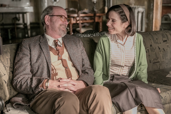 Sally Hawkins and Richard Jenkins sitting on a couch