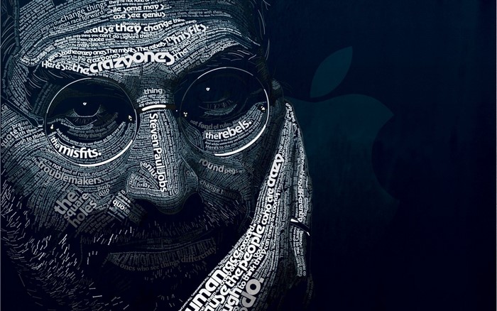 Steve Jobs portrait made of text