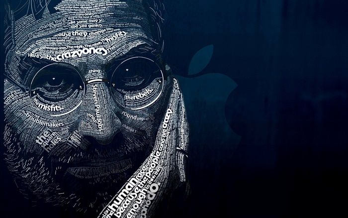Steve Jobs portrait made of text