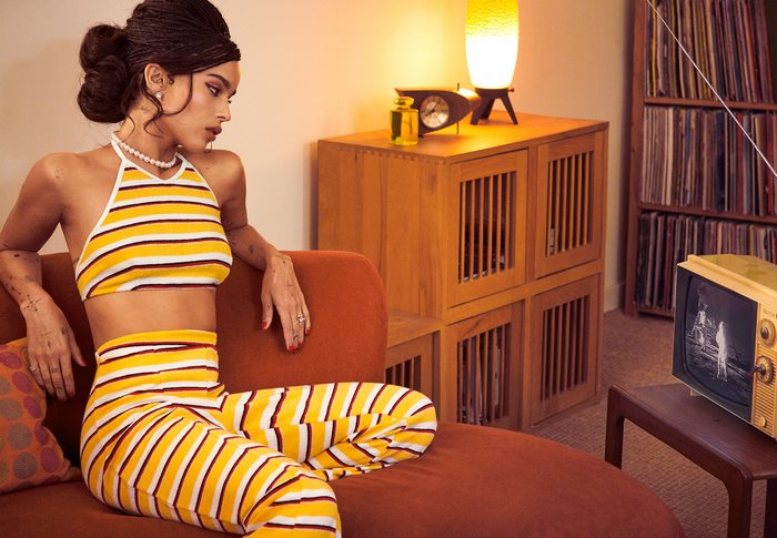 Zoe Kravitz in a striped outfit