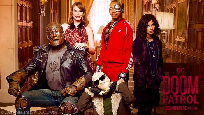Doom Patrol characters in a room