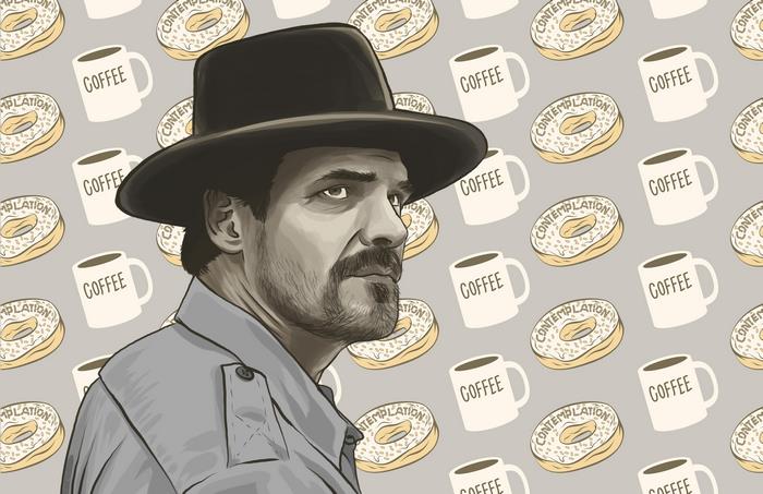 David Harbour with Coffee and Donuts