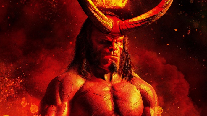 Hellboy with horns and fire