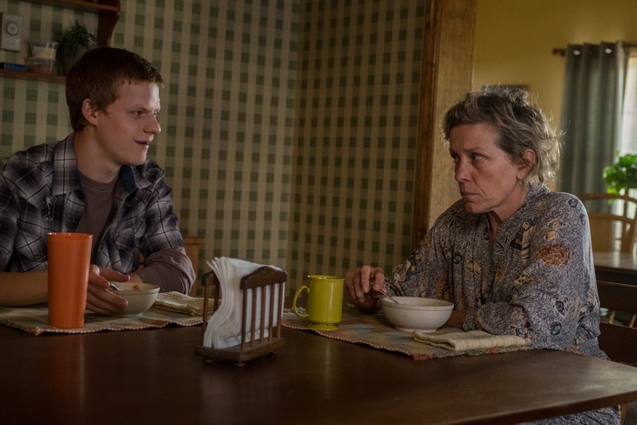 Frances McDormand and Lucas Hedges at a table