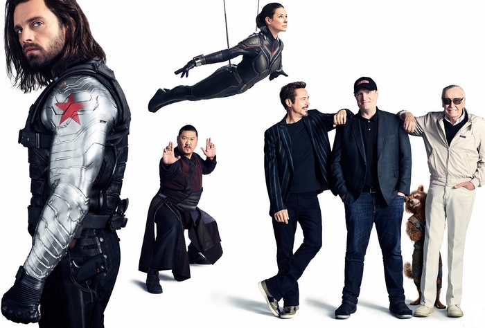 Winter Soldier, Ant-Man, Wong, Iron Man, Kevin Feige, Stan Lee, and Rocket