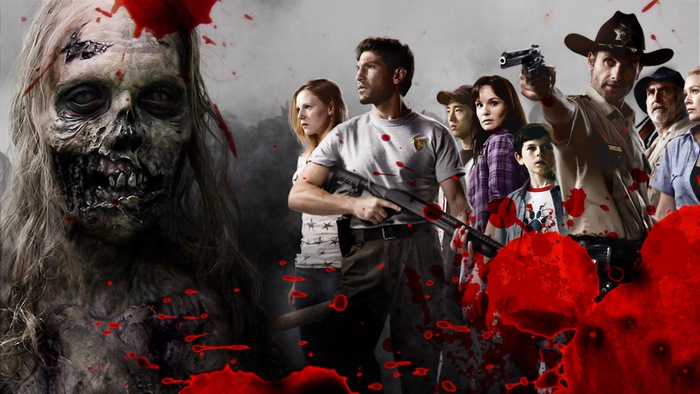 The Walking Dead characters with a zombie