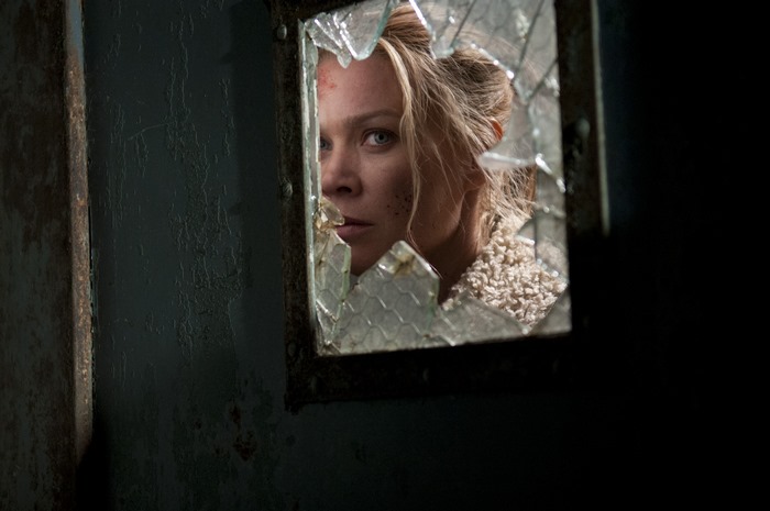 Laurie Holden looking through broken glass