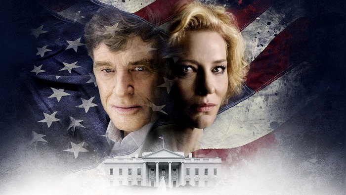Robert Redford and Cate Blanchett with American Flag and White House