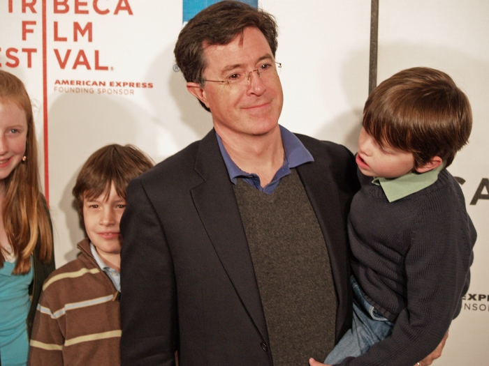 Stephen Colbert with his children at Tribeca Film Festival