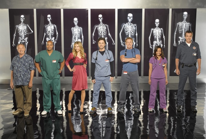 Scrubs Cast Posed with Skeletons