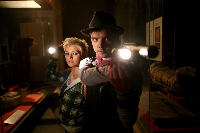 Hannah Spearritt with a man in a museum
