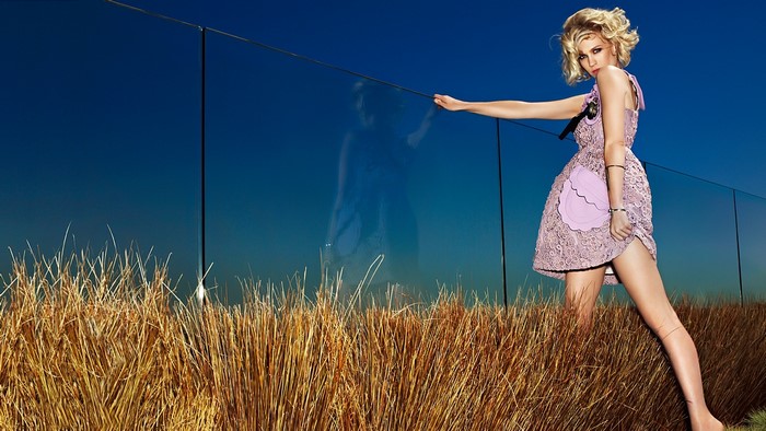 January Jones in a pink dress