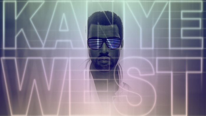 Kanye West with neon grid background