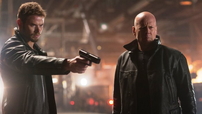 Kellan Lutz and Bruce Willis in action