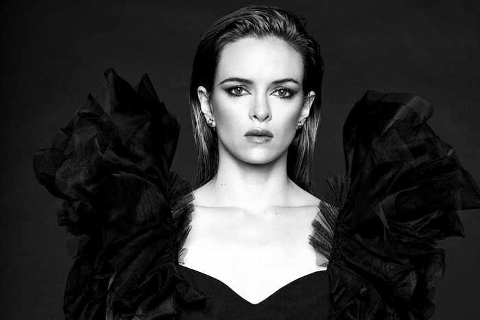 Danielle Panabaker in black dress