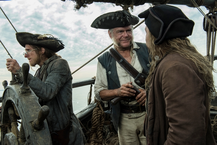 Kevin McNally as Gibbs on a pirate ship