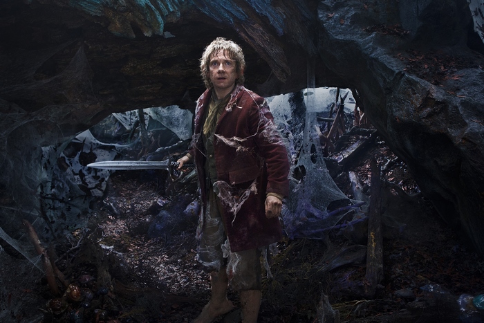 Bilbo Baggins from The Hobbit holding Sting