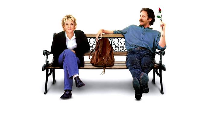 Meg Ryan and Tom Hanks on a bench